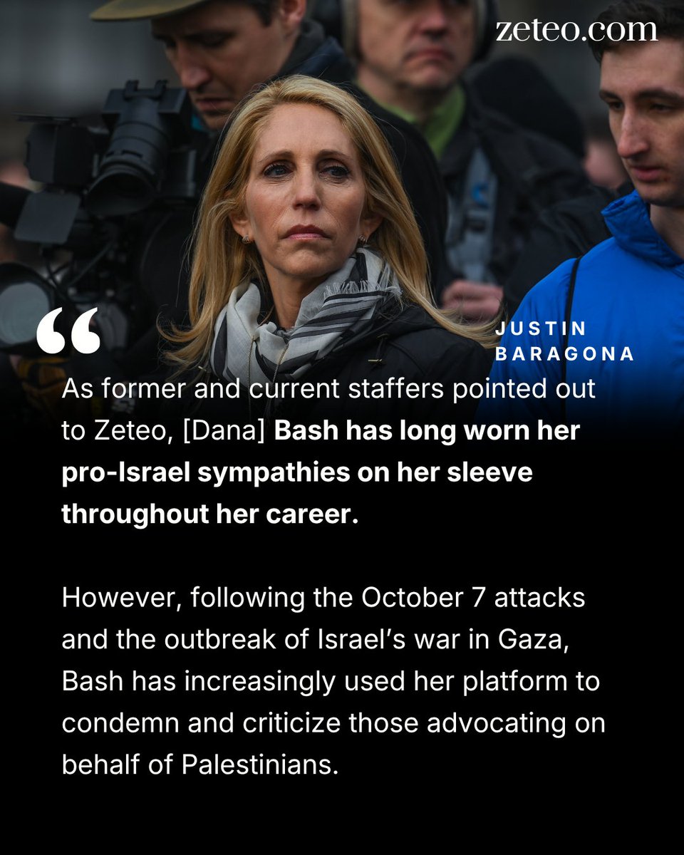 zeteo_news's tweet photo. How can CNN’s Dana Bash pretend to be an objective journalist anymore? From her recent appearance on Bill Maher to her interviews with lawmakers, Bash doesn’t even attempt to hide her pro-Israel bias. Plus, WashPost’s Karen Attiah speaks to Zeteo after being rehired. https://t.co/Kzojmn5hIF