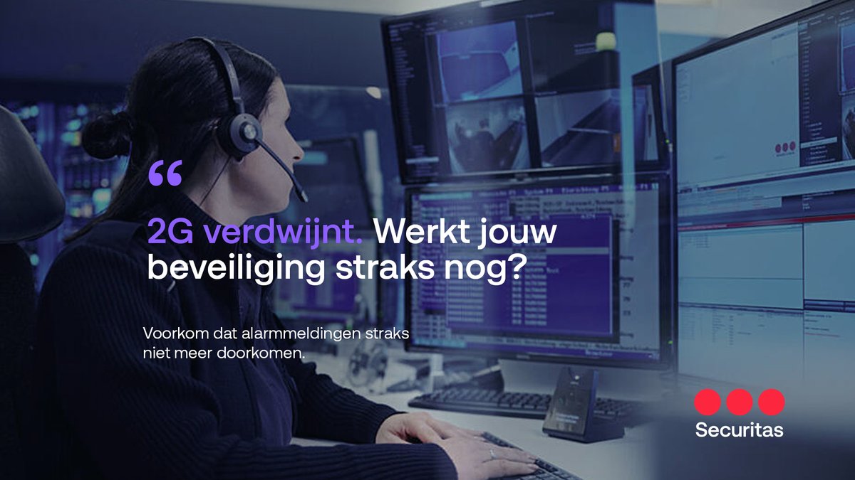 Securitas_NL's tweet photo. Het einde van 2G komt steeds dichterbij. Zijn jouw beveiligingssystemen er klaar voor?

Alarmtransmissie en andere beveiligingsoplossingen kunnen nog afhankelijk zijn van 2G. Wacht niet tot de verbinding wegvalt.

Lees waar je op moet letten https://t.co/jwNzyR9f0Z

#2G #Security https://t.co/vnxPMcfAnd
