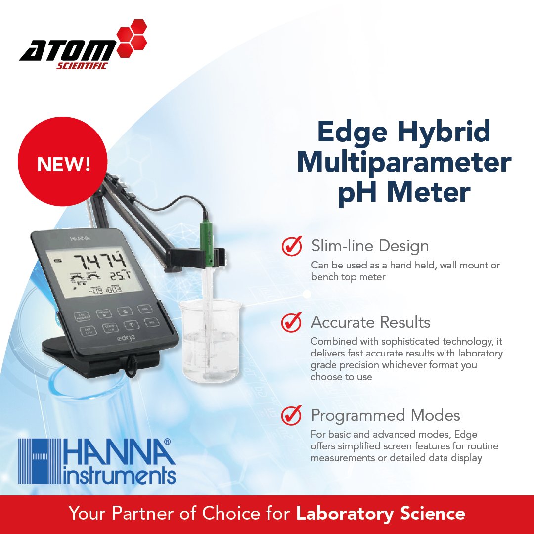AtomScientific's tweet photo. **NEW** Edge Hybrid Multiparameter pH Meter - Available from Atom Scientific

✔️First Hybrid Meter
✔️Slim-line Design
✔️Accurate Results

Explore Now...
https://t.co/sKfyHwz6VW

#LabEquipment #ScientificSupplies #pHMeter #HannaInstruments https://t.co/CIZAcvkxDO
