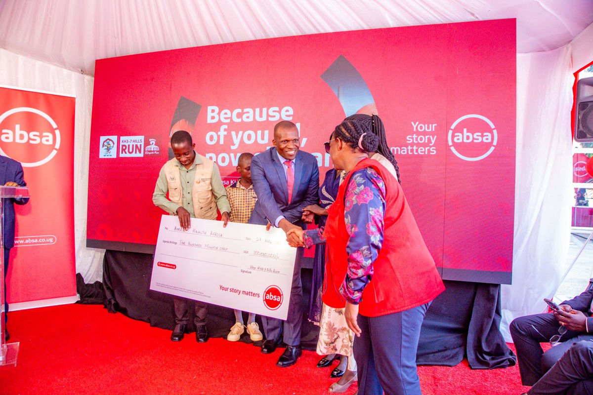 Amref_Uganda's tweet photo. 💧 Water, dignity and keeping girls in school.

As we mark #WorldWaterWeek2026 under the theme “Water for People and Progress,” @Amref_Uganda   celebrates another milestone in our partnership with @AbsaUganda  .

Today,@MosesRutahigwa , Retail and Business Banking Director at Absa Bank Uganda, handed over a cheque of UGX 100 million to @Amref_Uganda  on behalf of the Bank. The grant, raised through the fourth Absa KH3–7 Hills Run, will support Menstrual Hygiene Management, WASH facilities in schools and reusable sanitary pads for schoolgirls.

For us, this investment is about much more than infrastructure or menstrual products. It is about ensuring that girls have water, sanitation, privacy and the confidence to manage menstruation with dignity and stay in school.

Through our previous two Absa-supported grants totalling UGX 80 million, we reached 6,199 girls. This new investment gives us an opportunity to reach even more.

Thank you, @AbsaUganda , for continuing to run this journey with us.

Because water for progress must also mean water for girls, dignity and education. 💧

#AmrefHealthAfrica #AbsaBankUganda #7HillsRun #WASH #MenstrualHealth #GirlsEducation #KeepingGirlsInSchool