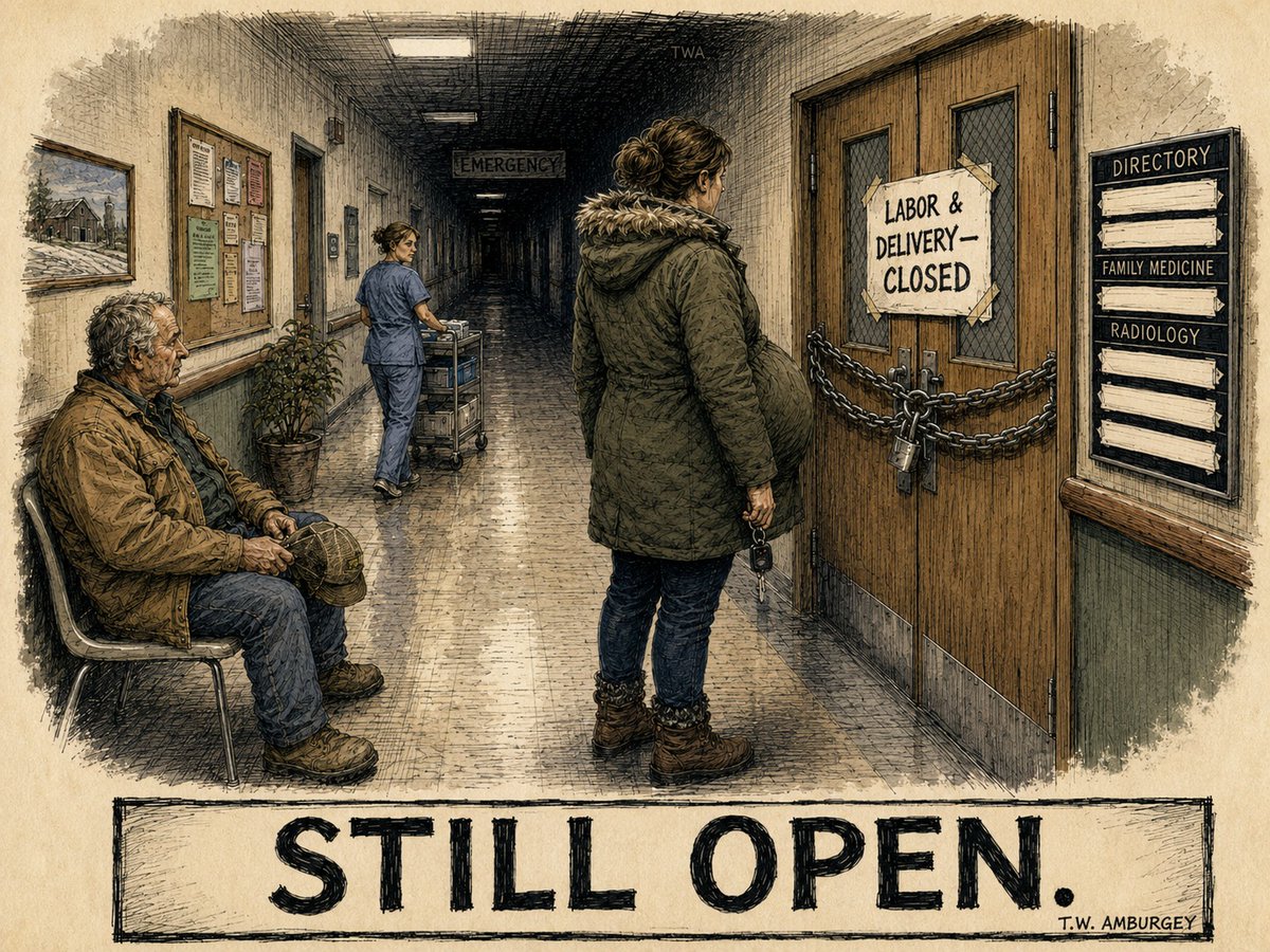 twamburgey's tweet photo. I don't know why anyone supports the Republican Party, because... they cut the Medicaid money rural hospitals run on, then told them to apply for a grant. The building stays open. Labor and delivery doesn't.

#PoliticalCartoon #Satire #EditorialCartoon #ThisIsTheParty #Medicaid https://t.co/QrLPsXszek