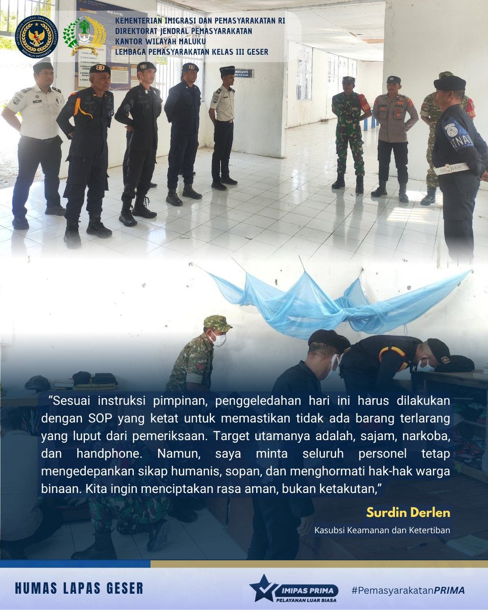 lapas_geser's tweet photo. Sterilkan Blok Hunian, Lapas Geser Gandeng TNI-Polri Gelar Penggeledahan Gabungan.

Selengkapnya kunjungi ⛓️‍💥👇🏻 
https://t.co/PTd9pbOQIX

#Kemenimipas
#ditjenpas
#kanwilditjenpasmaluku
#kakanwilditjenpasmaluku
#rickydwibiantoro
#arika https://t.co/BMQizjsdFT
