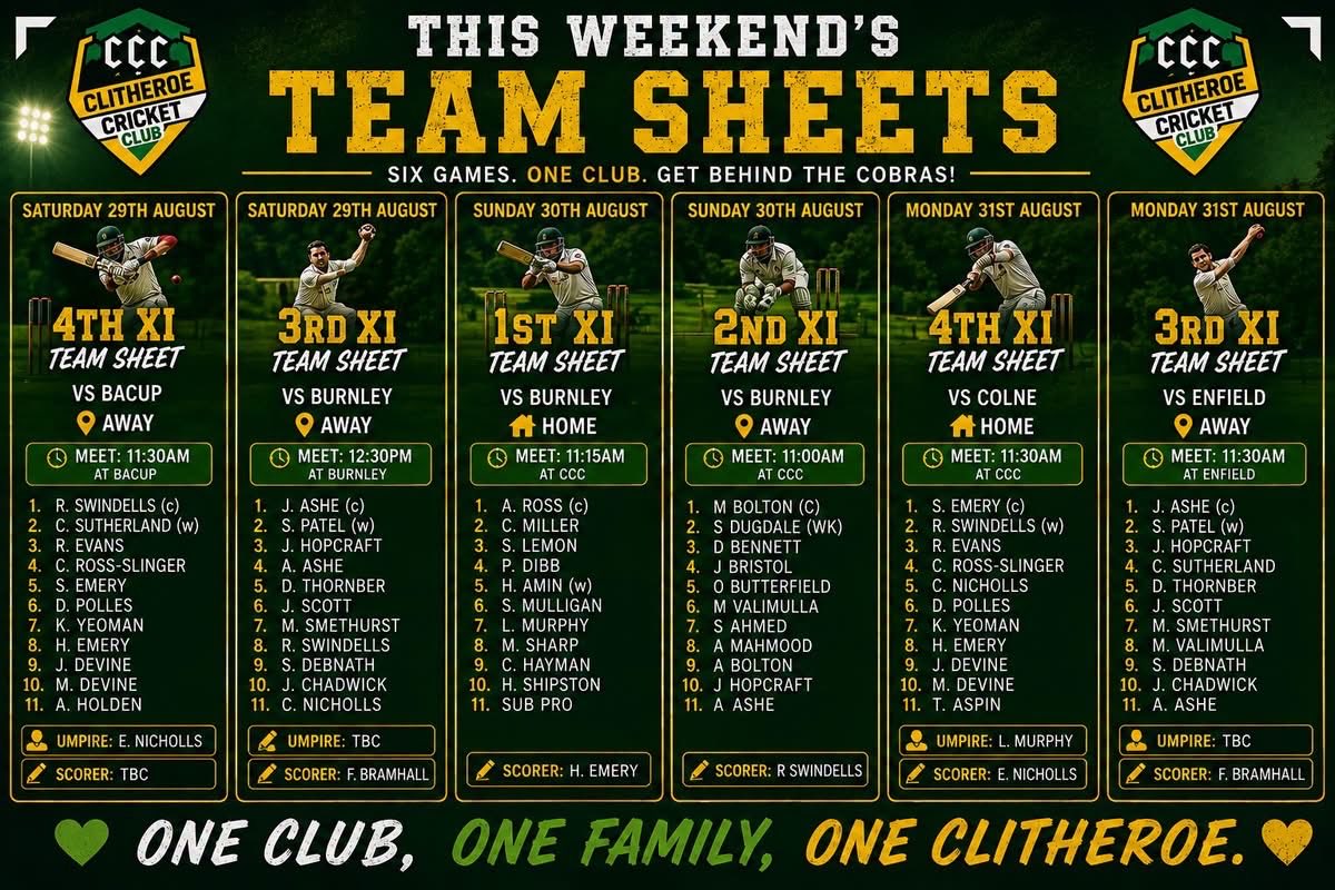Clitheroe_CC's tweet photo. Bank Holiday weekend teams     💚💛 https://t.co/fpOAu2Sk3f