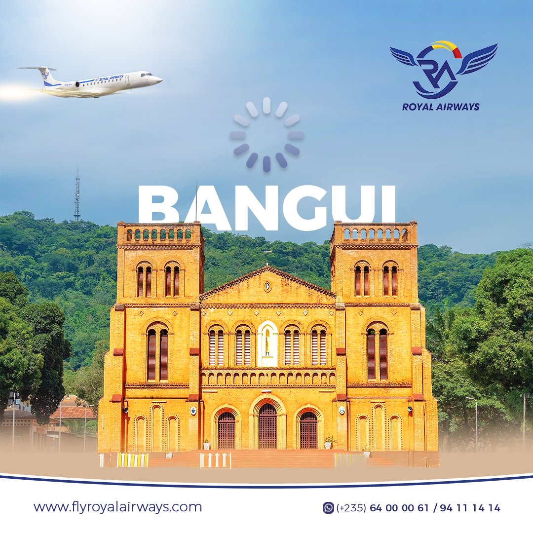 Royalairwaystd's tweet photo. Bangui se rapproche. ✈️🇨🇫

Bientôt, Royal Airways rapprochera davantage N’Djamena et Bangui.

Une nouvelle liaison régionale se prépare.
⏳ Horaires et réservations : informations à venir.

Voyagez tchadien, fièrement. 🇹🇩

#RoyalAirways #Bangui #NDjamena https://t.co/eIwuKvYYA3