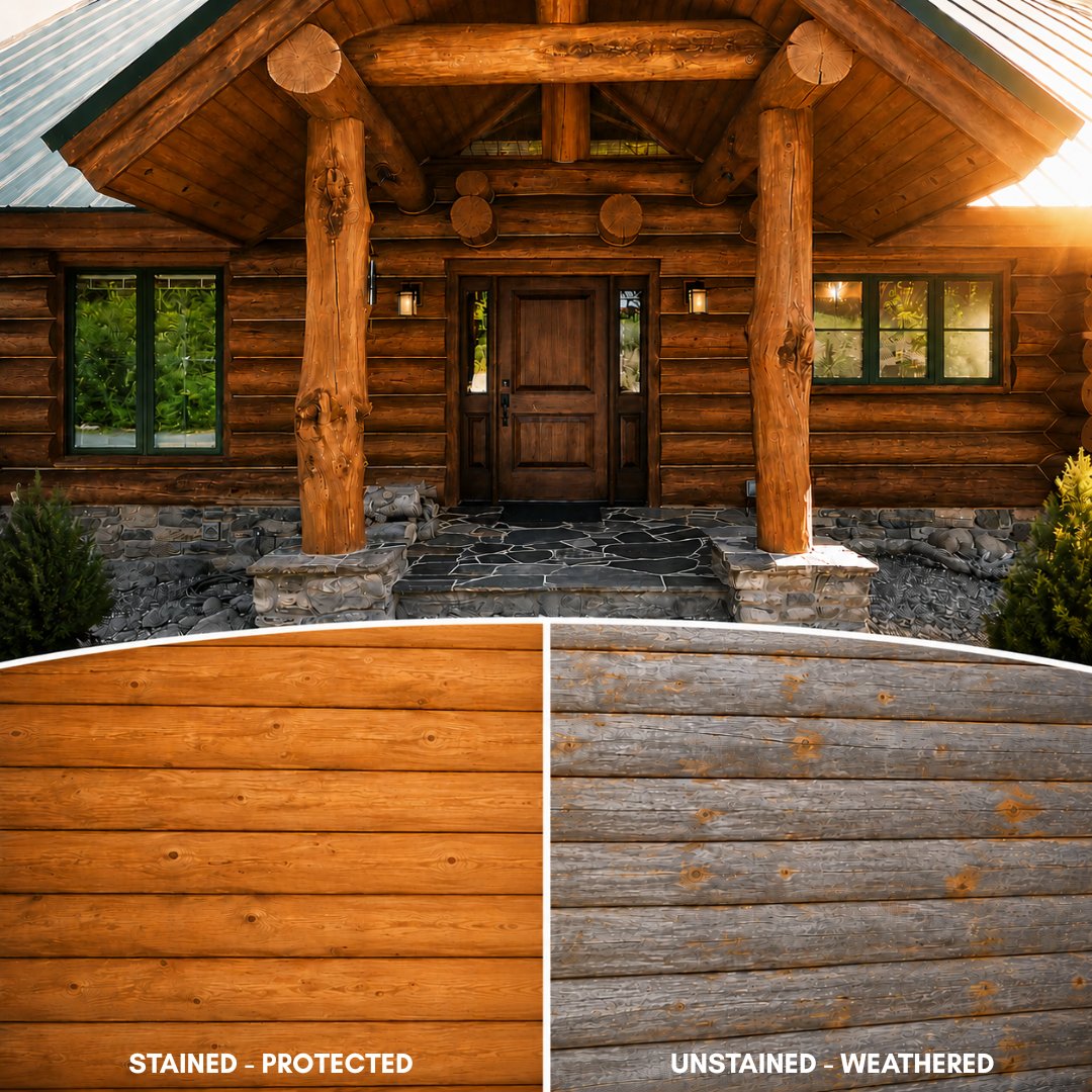 PERMACHINK's tweet photo. #TechTipThursday 🌲
Think a clear finish is enough to protect your log home?
Think again.
Without pigments, UV rays can damage the wood and shorten the life of your finish.
Learn why pigmented finishes are essential for long-lasting protection.
👉 https://t.co/cTg9r9jF9v https://t.co/cAW1EVYemc