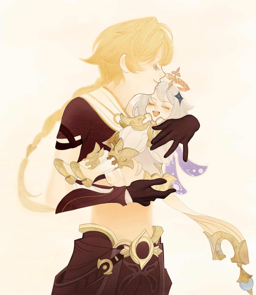 Adornmypuppet's tweet photo. Their little baby sister #Lumine #Aether #Paimon https://t.co/JfvJONbzAH