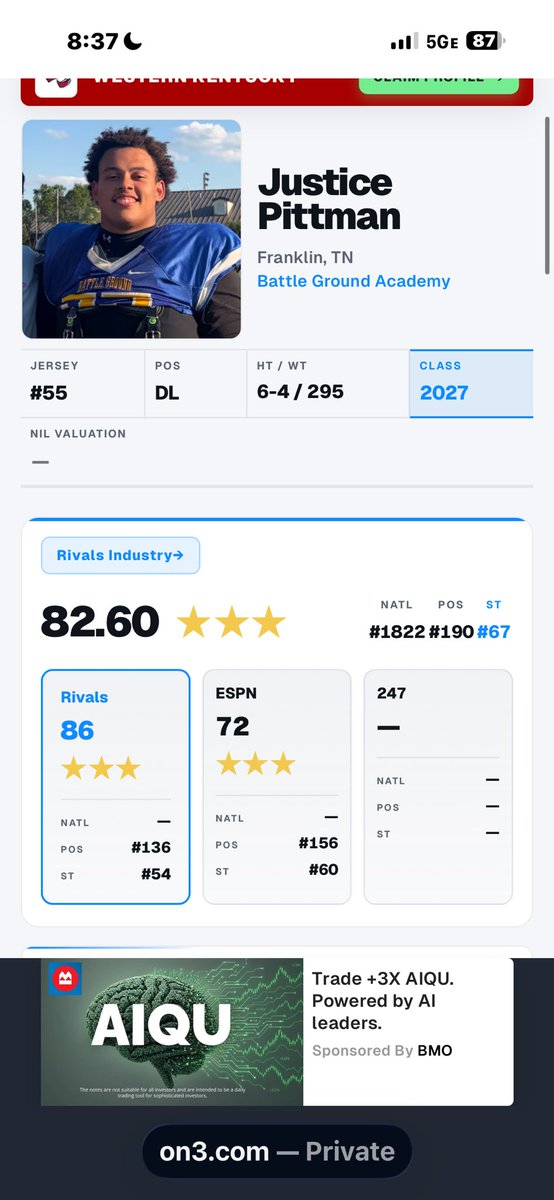 JusticePittman_'s tweet photo. Blessed to be rated a 3 star on Rivals!!!!!#AGTG @dltough_8 @_iamTankk @Thechaselane @TheKramme 
@Jonquall @NatlPlaymkrsAca @BuckFitz @jaxon_rose8 @Hunter_DeNote 
@bobbybentley @JackPittman5 @Coach_Shugg @FootballBga @bigdonell72 @SeanW_247Sports @adamgorney @TomLoy247 @ChadSimmons_ @CharlesPower @SWiltfong_ @CSmithMedia @CSmithScout @shaynep_media @joe_spears7 @Tennessean 
@cspulliam @Cville_Sports
@615Preps 
@Tpalmateer83 @NashvillePreps @TheUCReport @SCNext @SBurton615