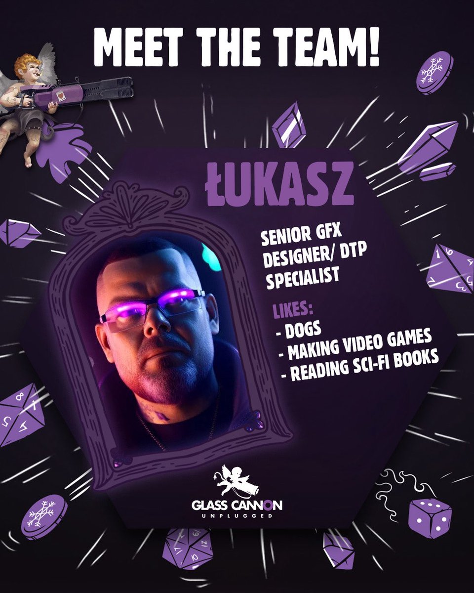 GCUtabletop's tweet photo. Meet Łukasz, our Senior GFX Designer &amp; DTP Specialist! He makes our games look good, gets them print-ready, and then goes home to… make his own video games 😁

When he’s not designing, he’s reading sci-fi or hanging out with dogs.

#boardgames #tabletopgames https://t.co/49wkKA2ghd
