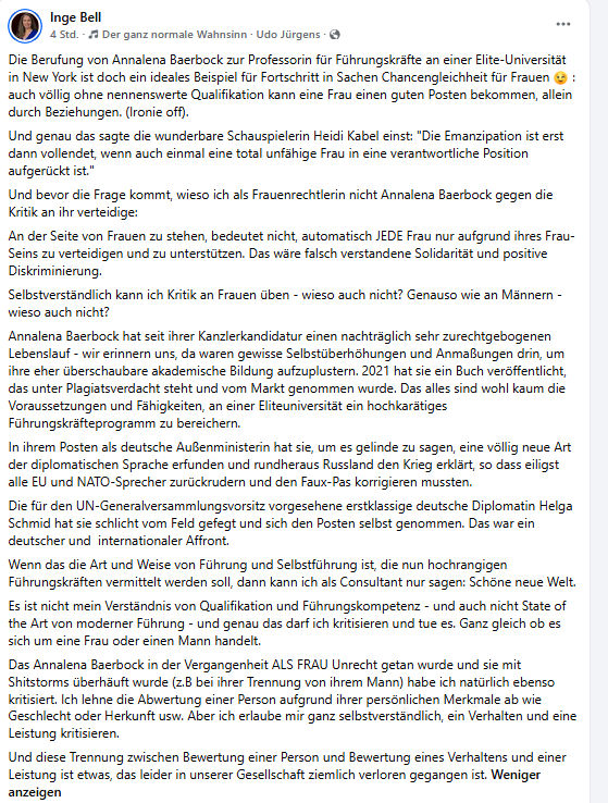 LiviaClauss's tweet photo. Das ist ein hervorragender  Text von der Feministin Inge Bell zu Annalena Baerbock. https://t.co/Pt1SYSVjY6
