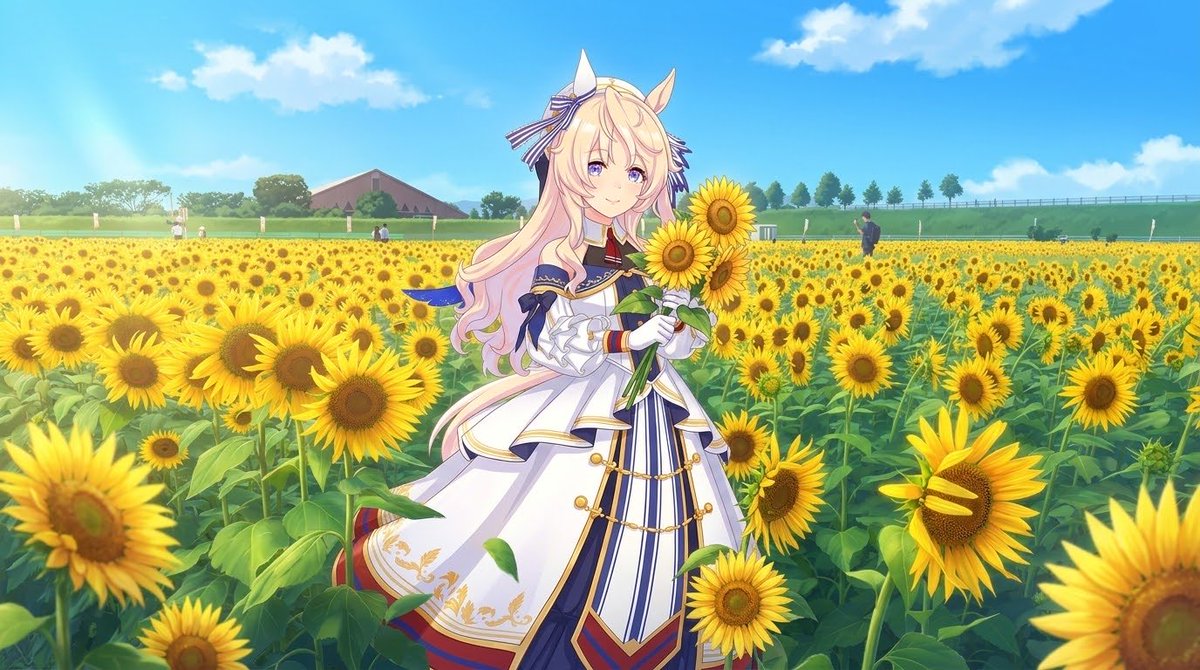 HtRon0601's tweet photo. ウマ娘のヴィクトワールピサと、この前自分が行ったひまわり畑を合成。

#ウマ娘 https://t.co/btZrvSOyI4