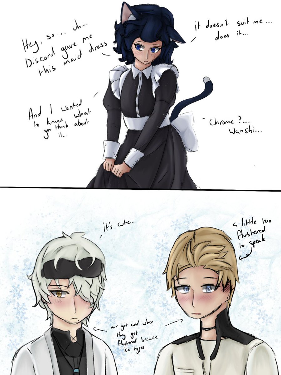 Animabutyuming's tweet photo. [🐦‍⬛🦅💤]

Chrome and Wanshi's lie reaction to cat maid Luan https://t.co/p3EzgSxg6Y