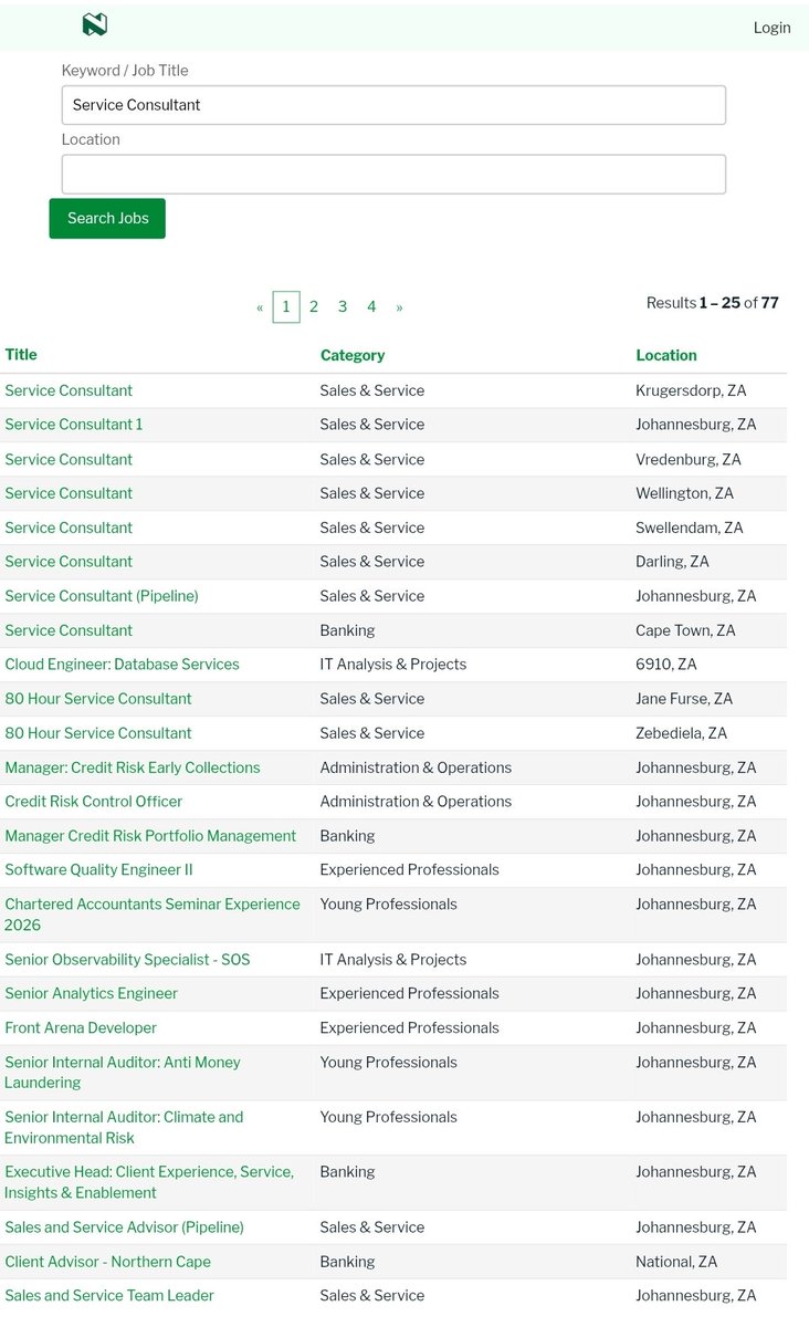 CarolBoitumelo1's tweet photo. Nedbank South Africa is hiring !! Consultants

📌80 Hour Service Consultant 
📌Service Consultant 

Est Salary: R17 916 per month 

Min Requirements 
- Grade 12  
- Computer literacy
- Customer service 

Closing Date: 11 September 2026

Note: Visit Their Official Site To Apply 

Details: https://t.co/cLXOy07BU3