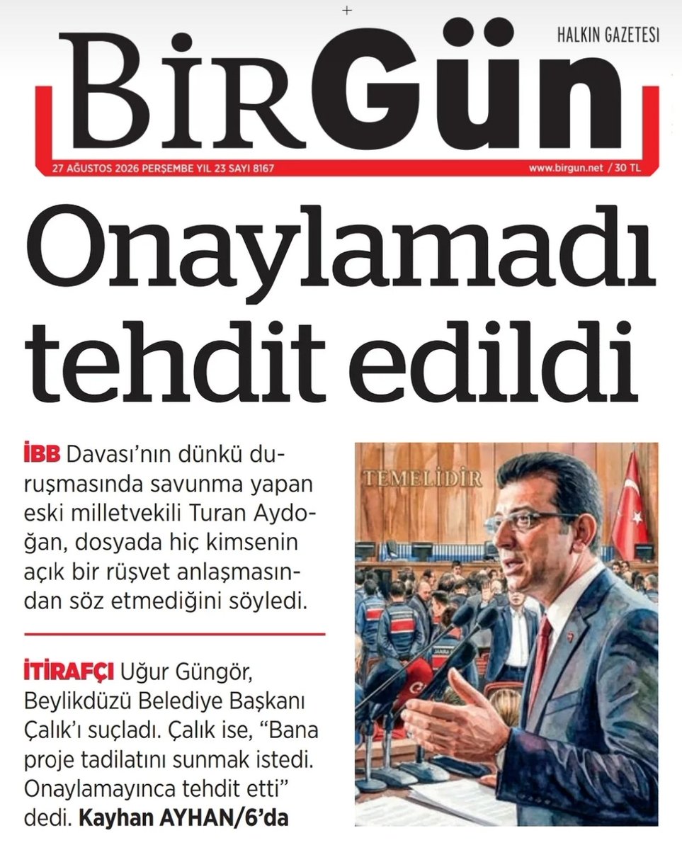 kayhanayhann's tweet photo. Onaylamazsan savcılığa giderim

İBB Davası'nda dün Uğur Güngör ile Murat Çalık arasındaki diyalog dikkat çekti:

Murat Çalık, Uğur Güngör'ün savunmasının başında bahsettiği aralarında neden tartışma yaşandığını anlattı:

Uğur bey proje tadilatını sunmak istedi. 17 bin metrekare fazla inşaatı vardı ben bunun onaylanamayacağını izah ettim bana oteli olduğunu Büyükçekmece'de oteli olduğunu söyledi spa var dedi. Teşekkür ederim dedim. Yatım var hafta sonu gezeriz dedi. En son bana dedi ki bunu yapmak zorundasın yoksa seninle ilgili savcılığa suç duyurusunda bulunurum dedi. Ben bunu da reddettim ve odamdan kovdum. #İBBDavası