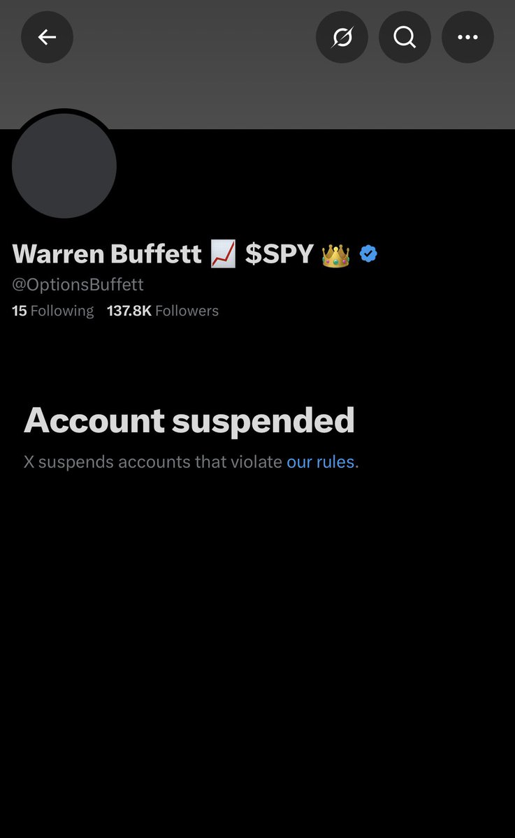 Financhle's tweet photo. After countless months of exposing X user @OptionsBuffett’s pump and dump schemes, we are incredibly happy to report that their account has been officially suspended. Thank you to everyone who helped spread the word alongside us. The fintwit community is a much safer place without him.