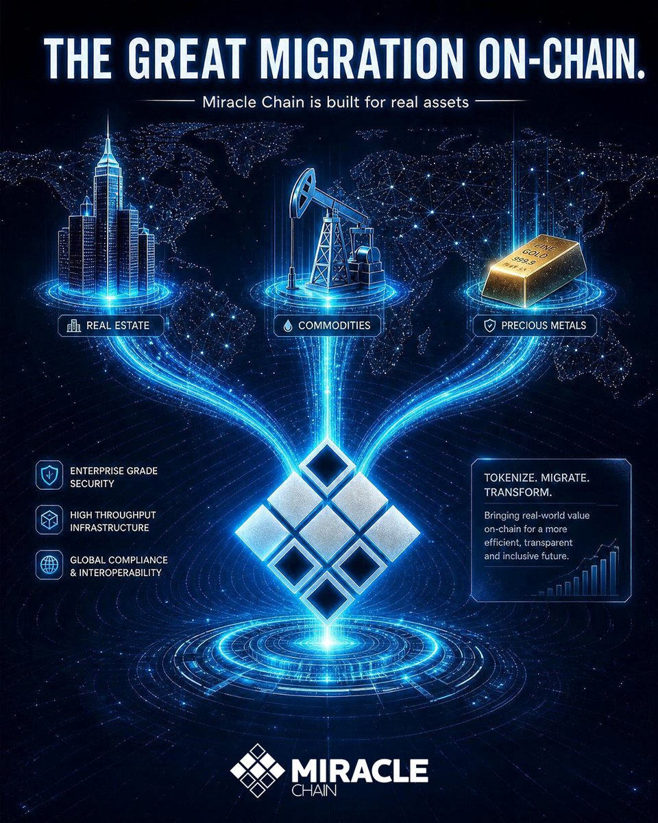 Miracle_Chain's tweet photo. RWA isn't a narrative. It's a migration.

Trillions in real-world value will move on-chain.

Chains built for real assets will win. Miracle Chain is built for real assets. #miraclechain #RWA https://t.co/aa9Y2H7Emy