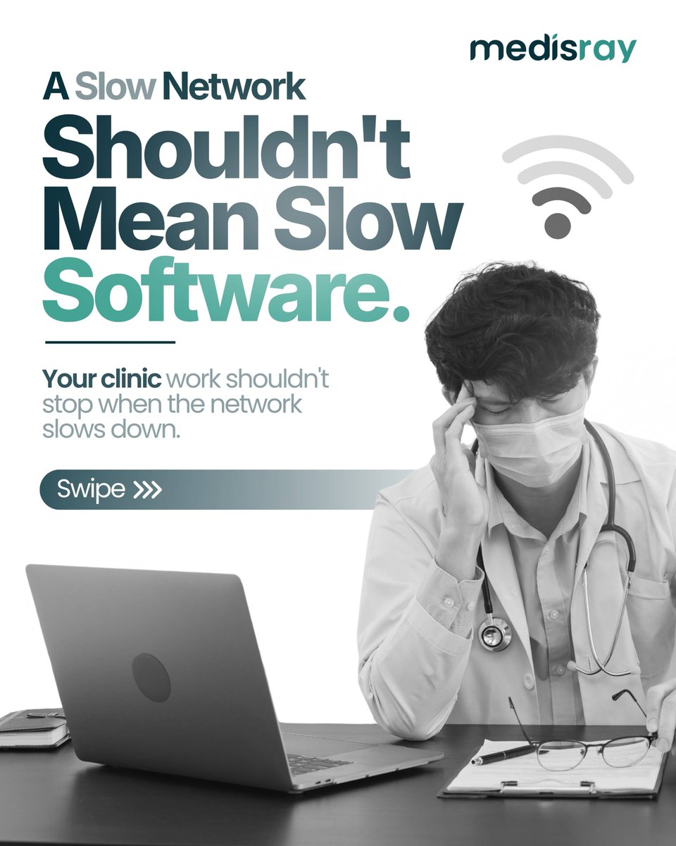 MedisRay's tweet photo. Outside the metros, the internet isn't absent. It's inconsistent.

Fine in the morning, crawling by evening OPD.

So what happens to your clinic software when the connection drops mid-consultation?

Swipe 👇 https://t.co/C0fQF8PQpy