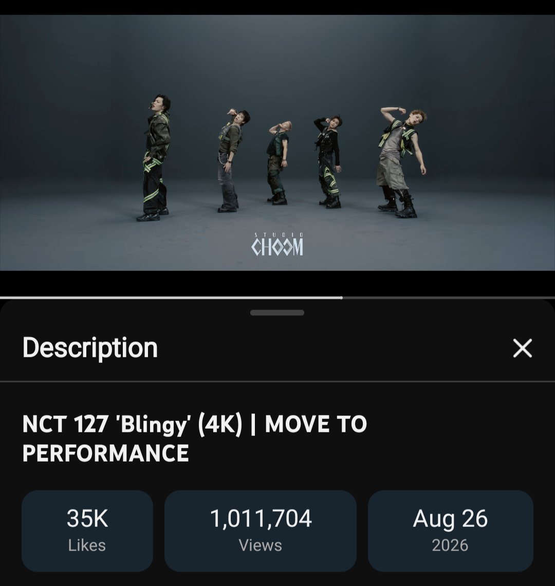NCT127STRMth's tweet photo. NCT 127 'Blingy' (4K) | MOVE TO PERFORMANCE has surpassed 1,000,000 views.

(https://t.co/h0M5X7nsil)

#NCT127 #BLINGY @NCTsmtown_127 https://t.co/5GbYNURWOe
