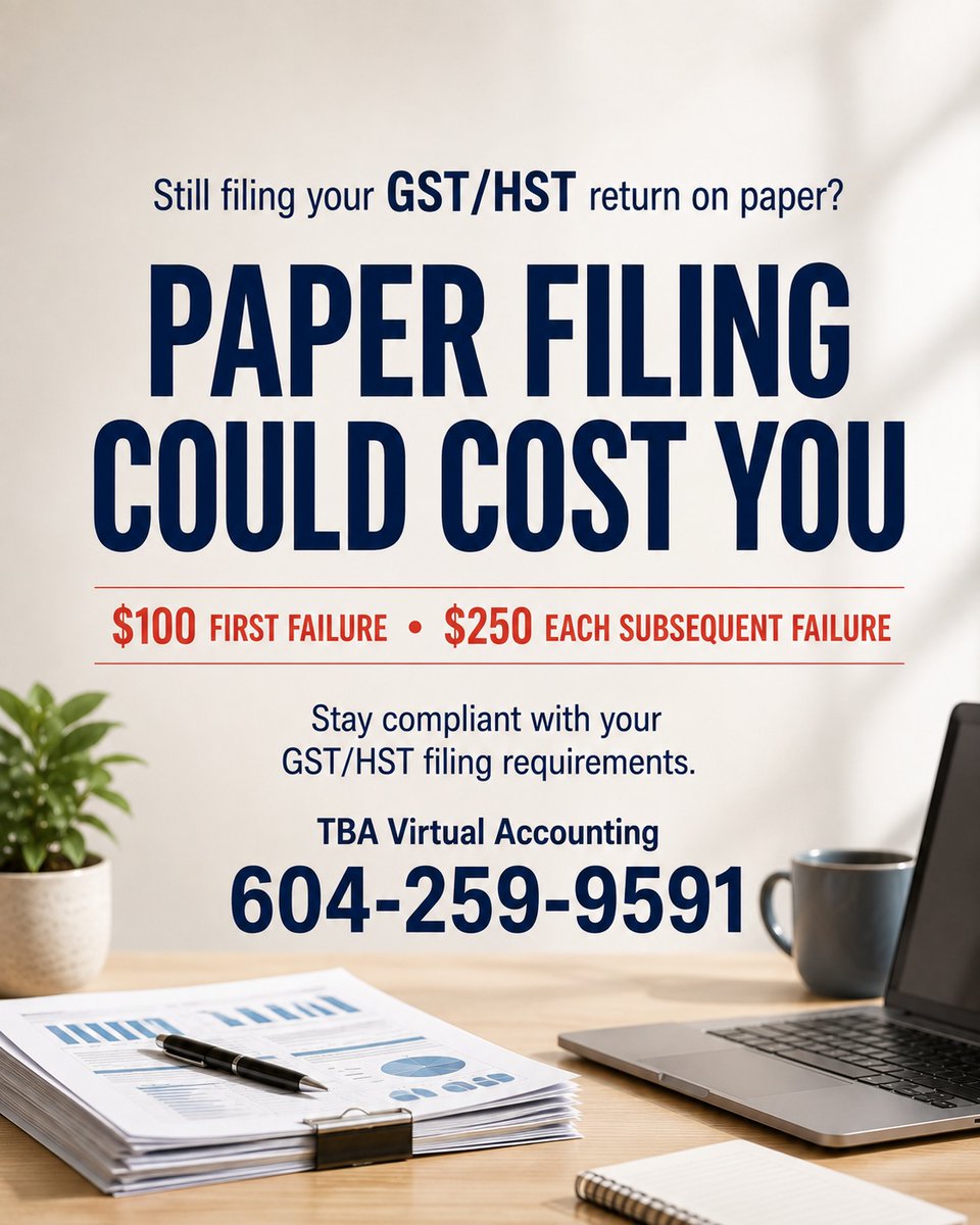 tbavirtualinc's tweet photo. Are you still submitting your GST/HST
returns in paper format? Start electronic filing, avoid penalties
#tbavirtualaccounting #gstfiling #GSTHST
#GSTHSTReturn #electronicfiling #GST #HST #CRA #salestax #CanadianBusiness #SmallBusinessCanada #BusinessTaxes #TaxFiling #Accounting https://t.co/DO6SQcxc9O