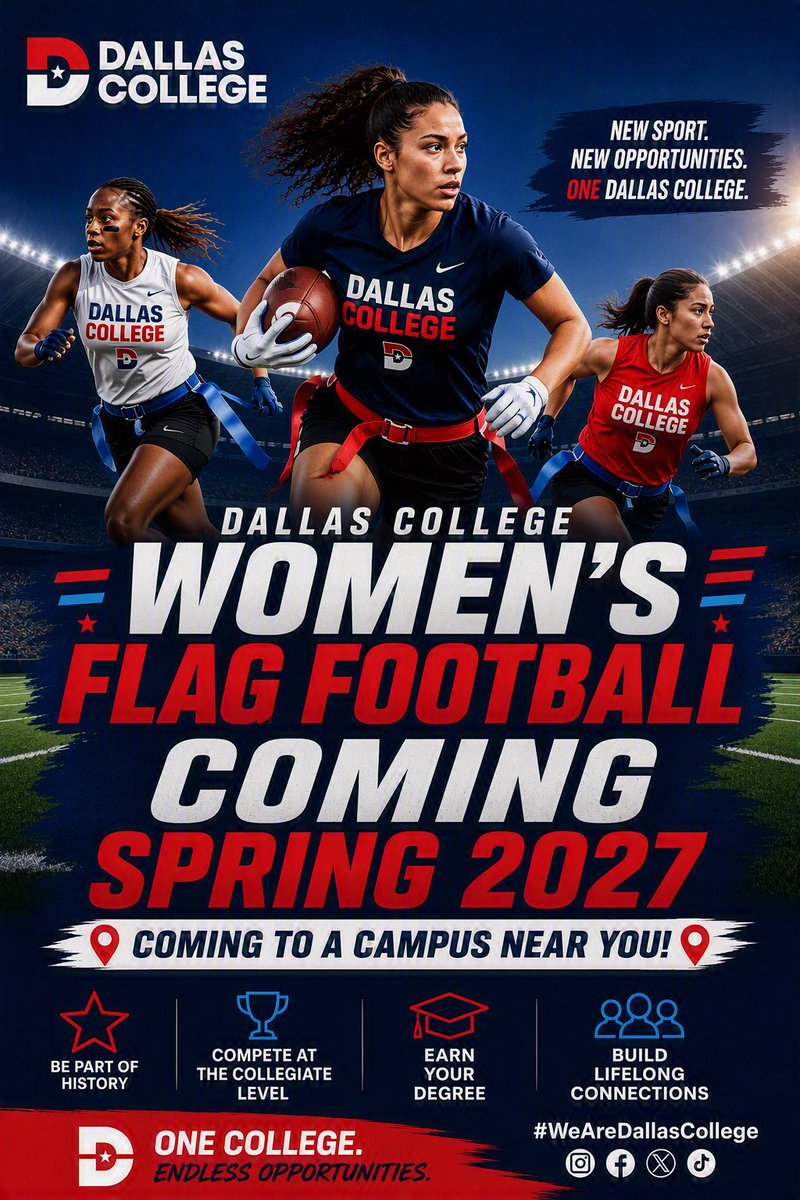 DallasAthConf's tweet photo. Calling on women’s Flag Football players for Spring 2027. Scan the QR code:

#DallasCollegeFlagFootball | #Spring2027 https://t.co/AQHggskFHw