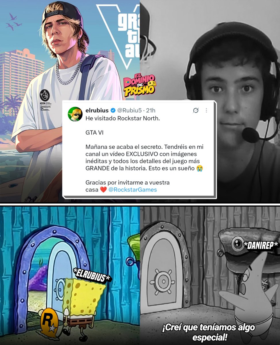 DominiodePrismo's tweet photo. 📹🎮 ElRubius visitó Rockstar North y le dieron permiso para grabar material exclusivo de GTA 6

Mientras tanto, DaniRep, que lleva años subiendo contenido de GTA...

pues... 🥀 https://t.co/wob1WaHvwz