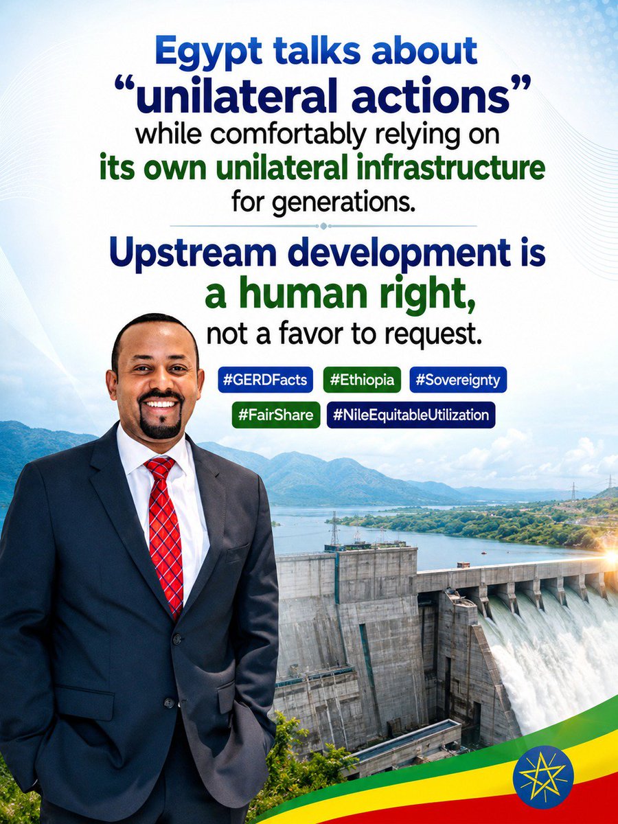 EphremLuna's tweet photo. Egypt talks about "unilateral actions" while comfortably relying on its own unilateral infrastructure for generations. Upstream development is a human right, not a favor to request.
#GERDFacts #Ethiopia #Sovereignty #FairShare #NileEquitableUtilization https://t.co/f588OLUS5e