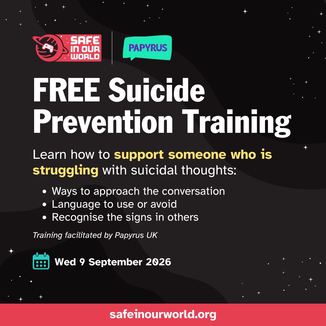 SafeInOurWorld's tweet photo. We can save lives, but first we need to get comfortable talking about suicide. 💚 Safe In Our World has partnered with Papyrus to deliver a free 90-minute suicide prevention workshop to help you help others in crisis.

Spaces are limited | BOOK NOW 👇
https://t.co/BoGwN2q9bG https://t.co/rM99mPeIpe