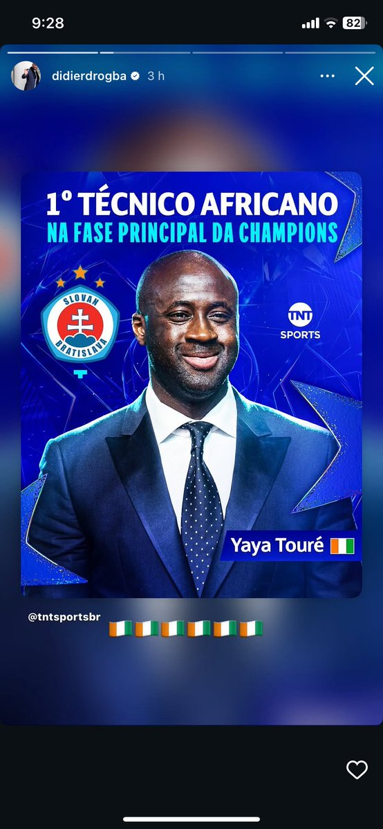 cest_dorhi6's tweet photo. Didier Drogba Felicite Yaya Touré sur IG après sa qualification en Ligue des champions 🇨🇮❤️

Un monde imaginaire où Drogba président de la FIF et nomme Yaya Touré comme coach, je rêve 🫱🏽‍🫲🏾 https://t.co/p02RLBtxRs