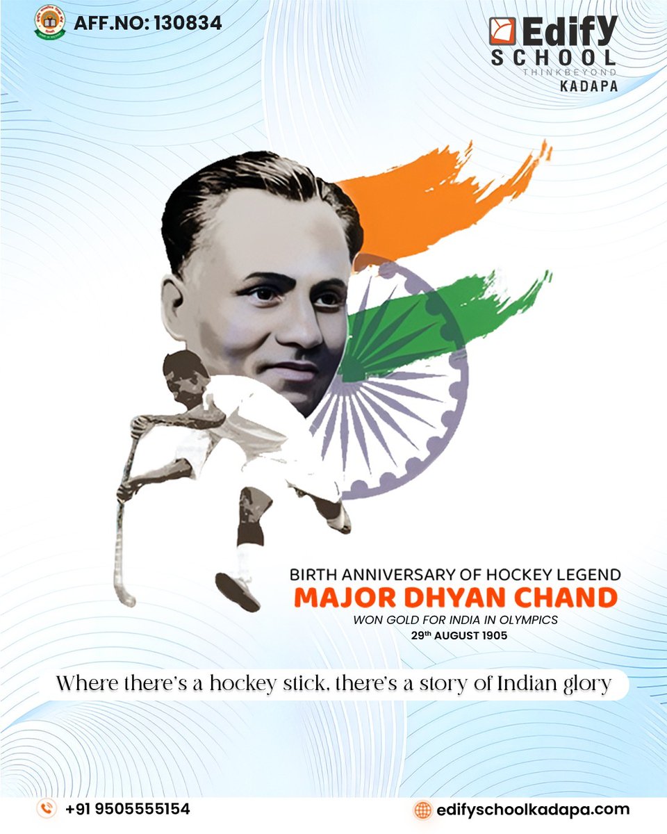 EdifyKadapa's tweet photo. Saluting the Wizard of Hockey, Major Dhyan Chand - whose magic on the field brought glory to India. 🏑🇮🇳

#EdifySchool #EdifySchoolkadapa #MajorDhyanChand #HockeyLegend #NationalSportsDay #IndianHockey #WizardOfHockey #SportsDay2026 #Sports #ProudToBeIndian https://t.co/u8mkgFjGgk