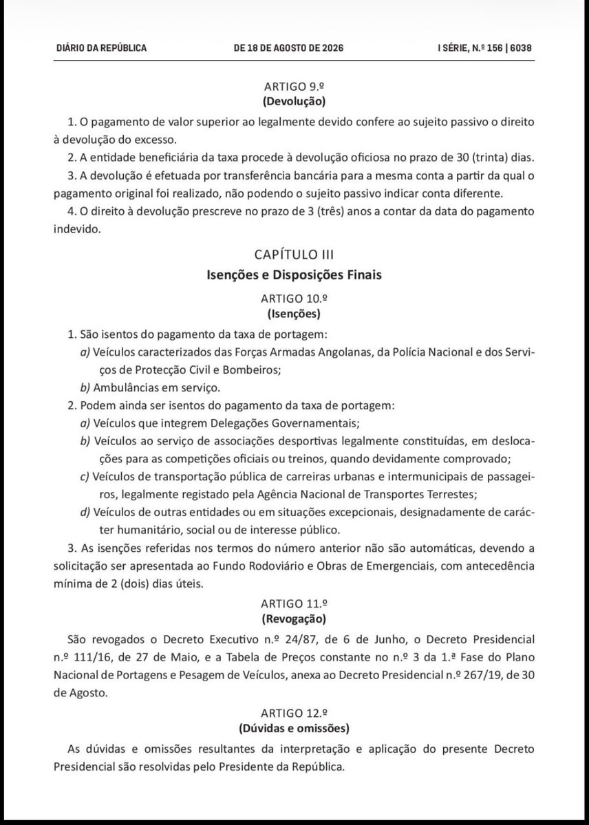 salumc's tweet photo. O assalto do MPLA oficializado! O povo angolano definha, GOV impõe portagens extorsivas para encher os cofres do regime. Custos do Dec 147/26:

POSTOS NÃO-FRONTEIRIÇOS:
Moto até 125cc: 250Kz >125cc: 500Kz
Ligeiro(750kg-3.5t): 1.500Kz
Médio(3.5t-16t): 4.500Kz
Pesado(>16t): 7.000Kz https://t.co/PThu0sRrLm