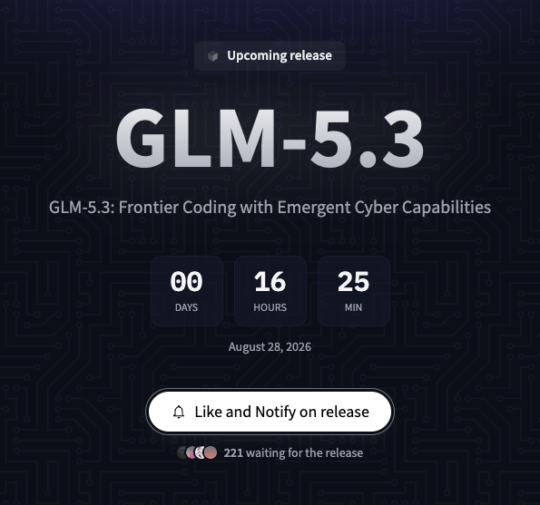 LuminaBench's tweet photo. 🚨GLM 5.3 goes open weights tomorrow

Zai said the full model weights would drop two weeks after launch once safety testing was finished

This is the proper GLM 5.3 too, not Flash

Open models are about to get ridiculously interesting over the next couple months https://t.co/Bhd96Z6Z7n