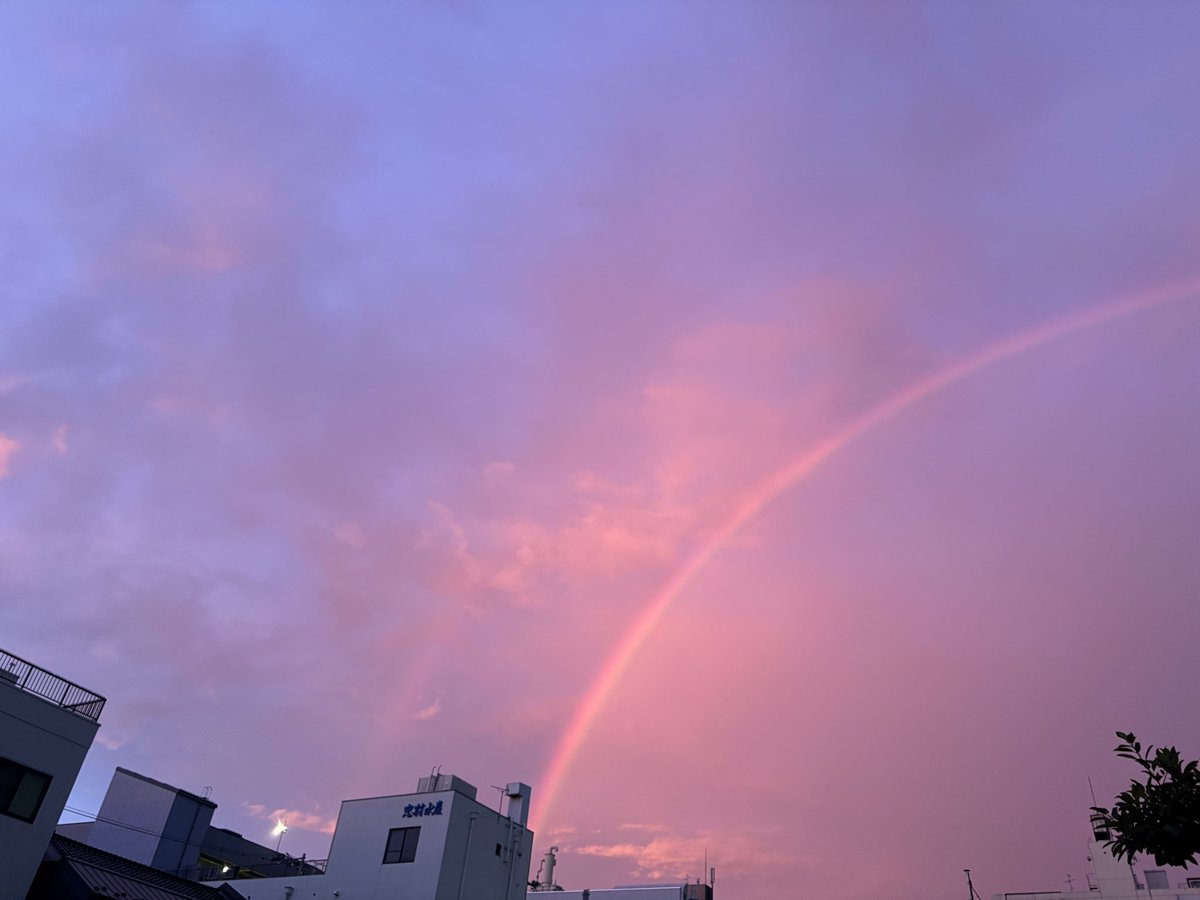 riorockerjimash's tweet photo. 変な空色だなーと思い目線を上げたら、
「思いがけないダブルレインボー」見れた（2本目はかすかにだけど）🌈 https://t.co/IlxdYARtpZ