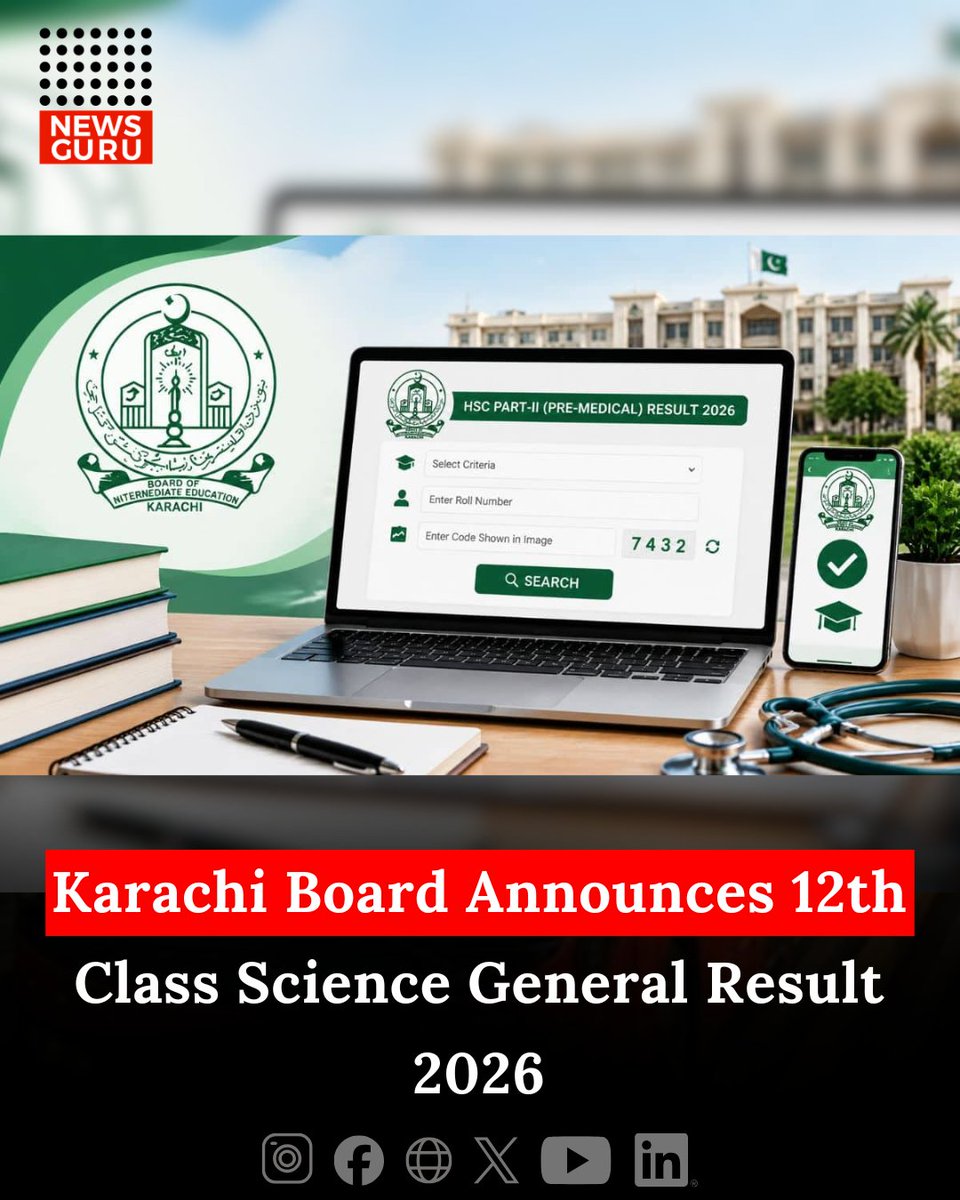 newsgurupk's tweet photo. Karachi Board Announces 12th Class Science General Result 2026
Read more: https://t.co/kVHCyRdSwN
#NewsGuru #KarachiBoard #BIEK #Result2026 #InterResult #ScienceGeneral https://t.co/QkKfPQGVCT