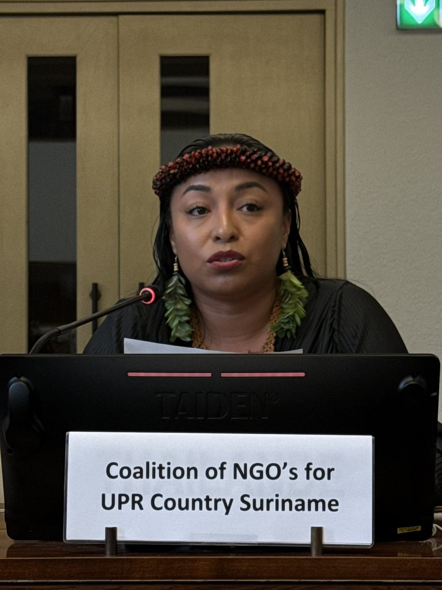 UPRinfo's tweet photo. 🇸🇷 #PS53 The Coalition of Surinamese NGOs advocated for the rights of Indigenous peoples. They urged #Suriname to recognise the rights of the Kaliña and Lokono peoples and to adopt a binding FPIC framework. https://t.co/LlkFUoZIhz