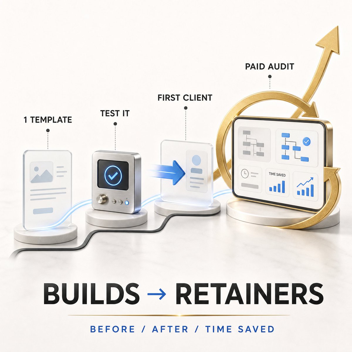 Tanujcode's tweet photo. One freelancer's path from AI side gigs to a real business:
1 template → tested himself → cold outreach → first client.
The real shift: he added paid audits — map the workflow, measure time saved, show before/after.
That's what turned builds into retainers. https://t.co/RPCPyDBrnn