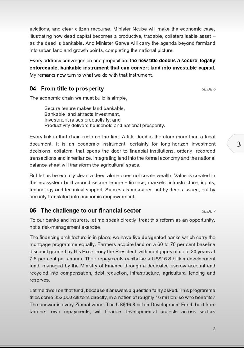 ZanuPfHuchi's tweet photo. The full speech from the Chairman of Land Tenure  Implementation Committee (@TenureLandZW), Hon. Senator Dr Tagwirei https://t.co/PAxvamIToJ
