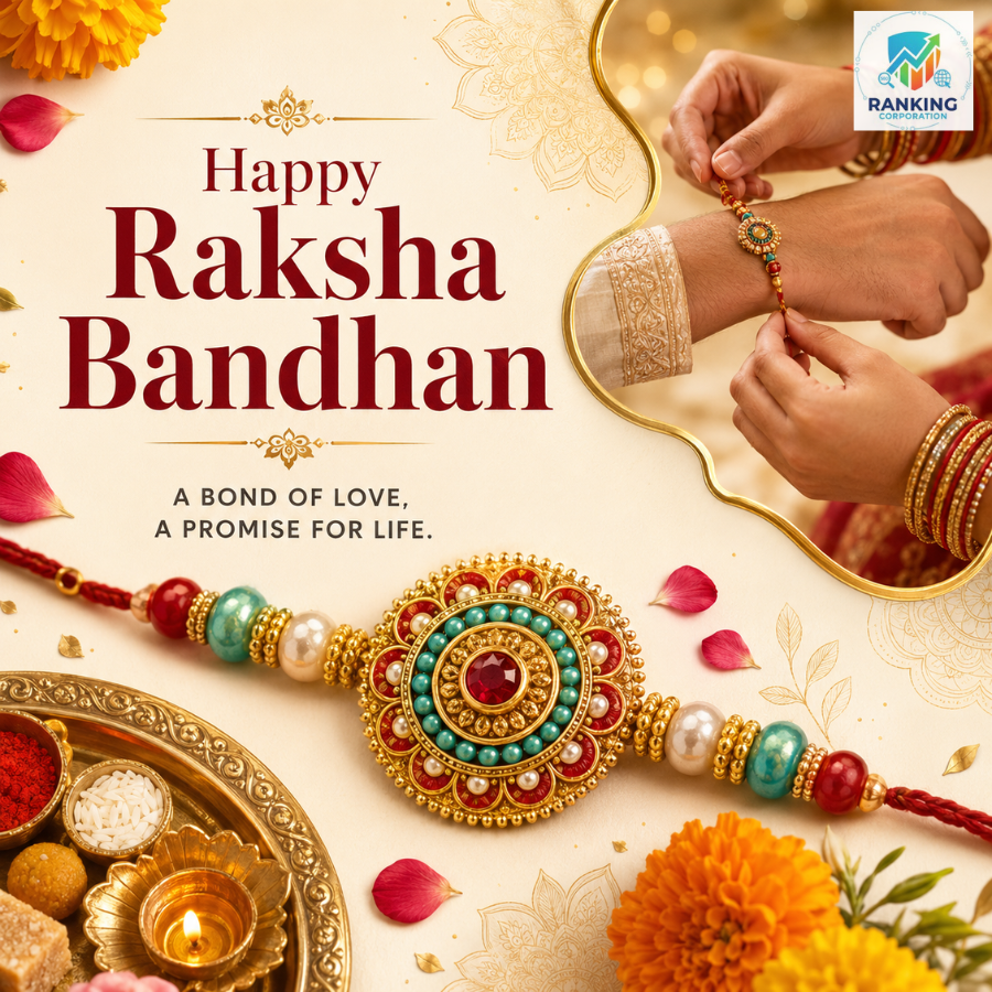 ranking_corp's tweet photo. Celebrating the beautiful bond of love, trust, and lifelong support. 

Ranking Corporation wishes you and your family a joyful and prosperous Raksha Bandhan! ✨

#HappyRakshaBandhan #RankingCorporation #SEOAgency #DigitalMarketing #SiblingLove https://t.co/BWnzf1seWi