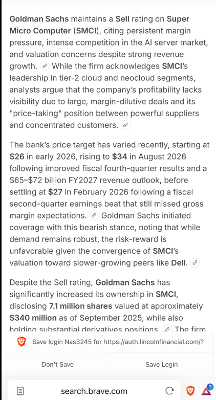 Dale1346's tweet photo. $SMCI Goldman Sachs, this is the reason we can't get past  first base. We all know Cramer has an allegiance to the stupids. They increased their positions and I'm sure making smack off those derivatives. This is Fraudstreet ladies and gents. https://t.co/fvFB8EI3I3