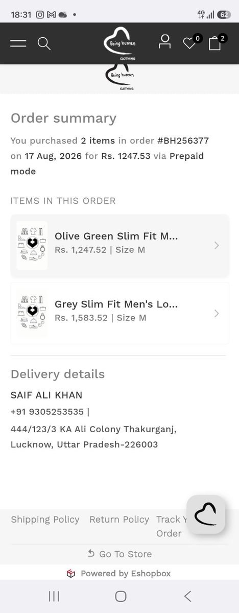 apcolaspe's tweet photo. @tweetbeinghuman I have paid for 2 shirts from being human but have received only one and now their is no customer support to help. https://t.co/uXOXhM7Fi0