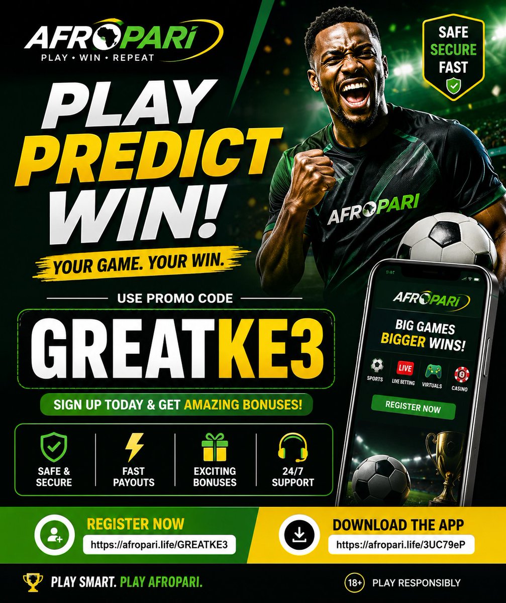 Betvision_ke's tweet photo. 🔥 Your Winning Journey Starts Here! 🔥
Looking for an exciting betting experience with great opportunities? 🎯
Join Afropari today and get started with:
✅ Easy registration
🎁 Use Promo Code: GREATKE3
📱 Convenient mobile app
⚡ Fast & simple access
👉 Register: https://t.co/JmB7UyHXqk
📲 Download the App: https://t.co/jtrmejpXe4
Play smart. Stay responsible. Enjoy the game. 💯