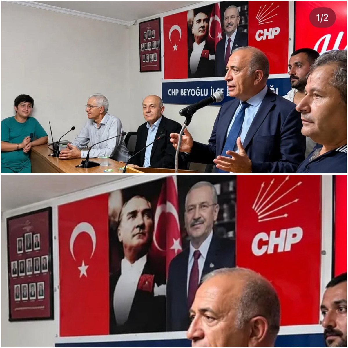 solcugazete60's tweet photo. CHP Beyoğlu İlçe Başkanlığı’nın yaptığı paylaşımda, Atatürk’ün fotoğrafının yanında yapay zekayla Kemal Kılıçdaroğlu'na benzetilmek istenen bir fotoğraf görüldü. https://t.co/oA8Lift0sx