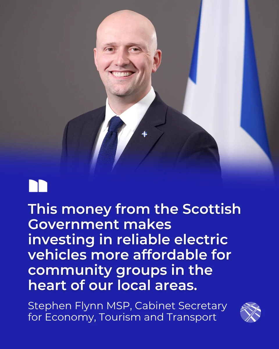 Quote from Stephen Flynn MSP, Cabinet Secretary for Economy, Tourism and Transport: "This money from the Scottish Government makes investing in reliable electric vehicles more affordable for community groups in the heart of our local areas.