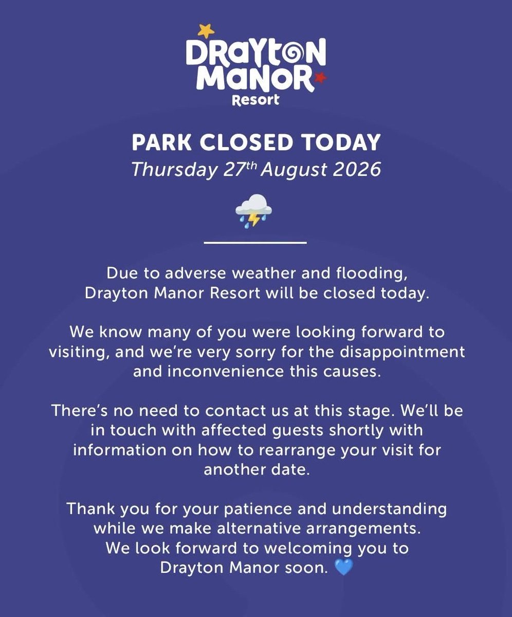 ThmParkExplorer's tweet photo. Drayton Manor is closed today! https://t.co/WuNokXLHTV