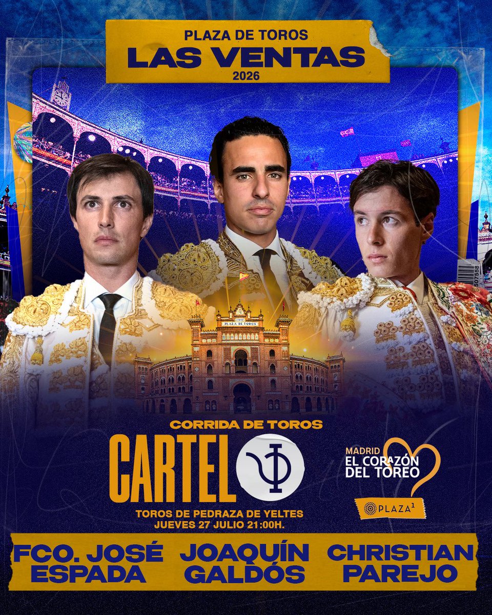 LasVentas's tweet photo. [💥 𝗘𝗟 𝗖𝗔𝗥𝗧𝗘𝗟 𝗗𝗘 𝗛𝗢𝗬] ¡Hoy vivimos la última cita de agosto en #LasVentas!  
🐂 Se lidian los de Pedraza de Yeltes para Fco. José Espada, Joaquín Galdós y Christian Parejo. 

🎟️ https://t.co/WTnHKt3mM2 https://t.co/jrLRs5fiT2