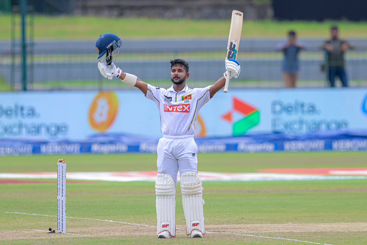 RexClementine's tweet photo. Hundreds in each innings in a Test for Sonal Dinusha. He becomes eighth Sri Lankan to the milestone. 
The seven others are; Duleep Mendis, Asanka Gurusinha, Aravinda de Silva, T.M. Dilshan, Kumar Sangakkara, Kamindu Mendis and Dhananjaya de Silva. Aravinda and Sanga did it twice. https://t.co/VR4aLE1KCl