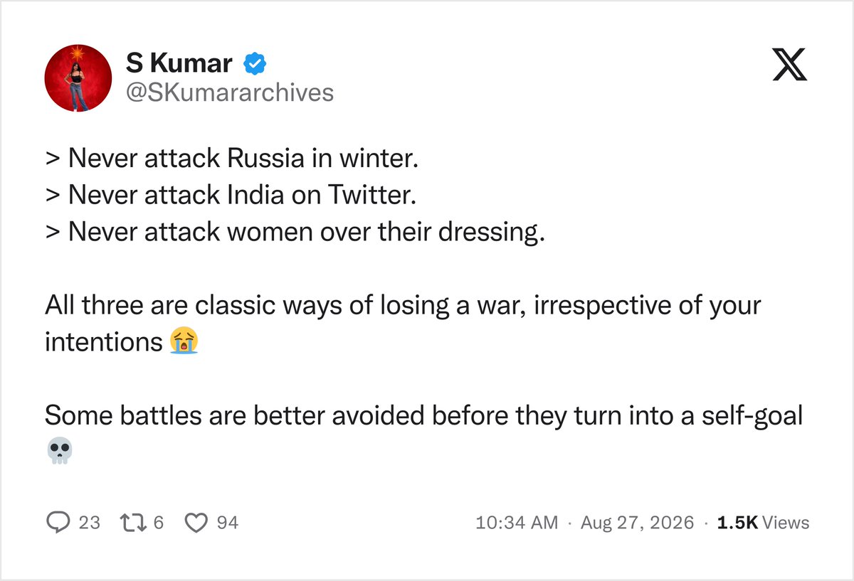 SKumararchives's tweet photo. That's why i always say nvr attack over women dressing

It's a loosing war 😭😭🥀🥀 https://t.co/tOoQrs0HHu