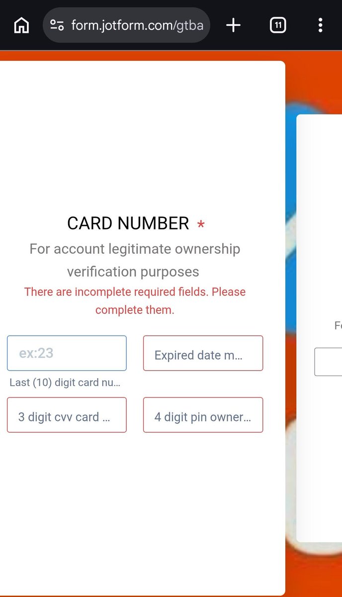 seunodiase's tweet photo. @gtbank_help https://t.co/f6S0eMPH7x

Confirm this is your jotform link. I have had different reps chatting with me and having different conversations and requests. Why should I share these details with someone who "claims" to be from the bank. Everyone should be aware and beware. https://t.co/TP9m8y9kXs