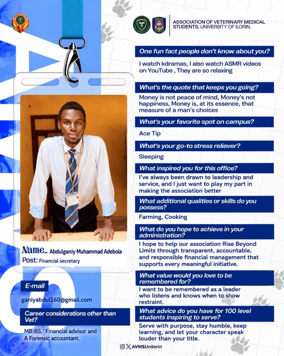 AvmsUnilorin's tweet photo. Meet another of our esteemed Executives. 

Abdulganiy is all about leadership, service, and making a difference, while somehow also finding time for farming and cooking. 😂
Now you know the man behind the figures. 

Ever seen this face before? Come tell us where🫣

#AVMSUnilorin https://t.co/KtsfRo2ydM