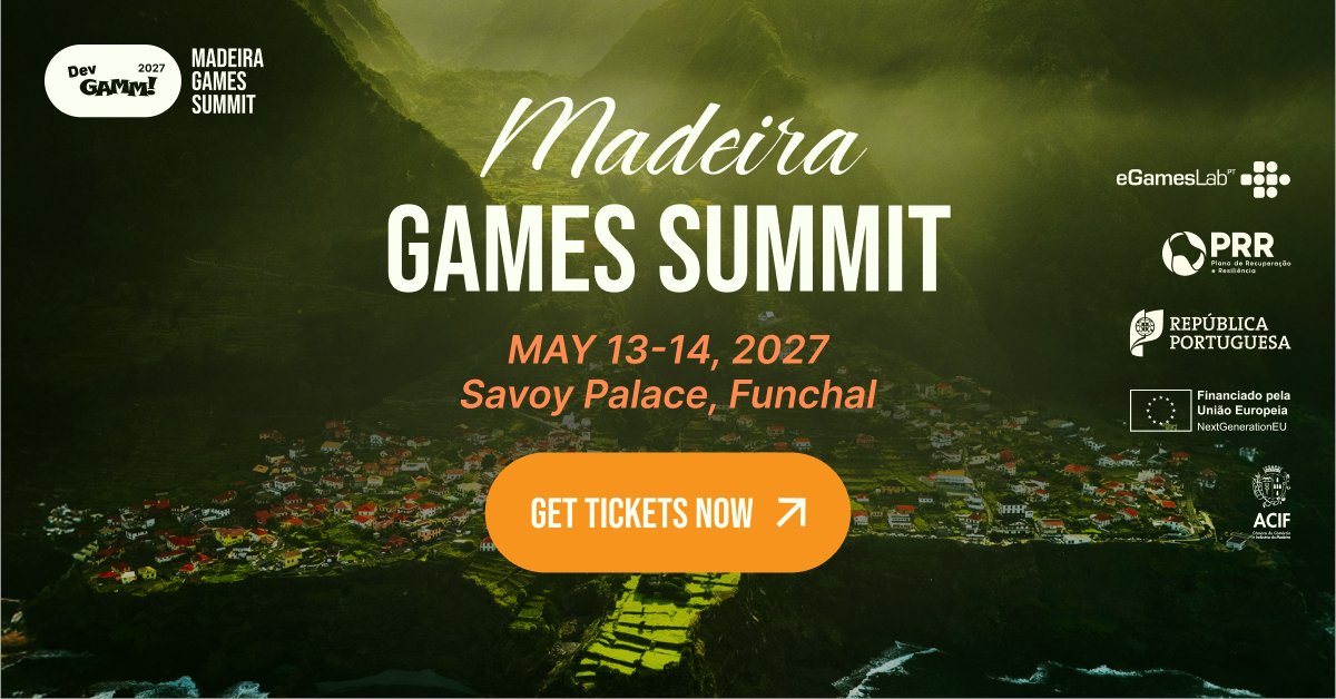 DevGAMM's tweet photo. Madeira Games Summit returns May 13-14, 2027!🌊

Supported by @eGamesLab, this exclusive VIP event is designed for decision-makers to exchange industry insights, forge partnerships and build lasting connections.

🎟 Tickets are on sale: https://t.co/Vp1ewKUEmJ https://t.co/pqbEdqk4Zv