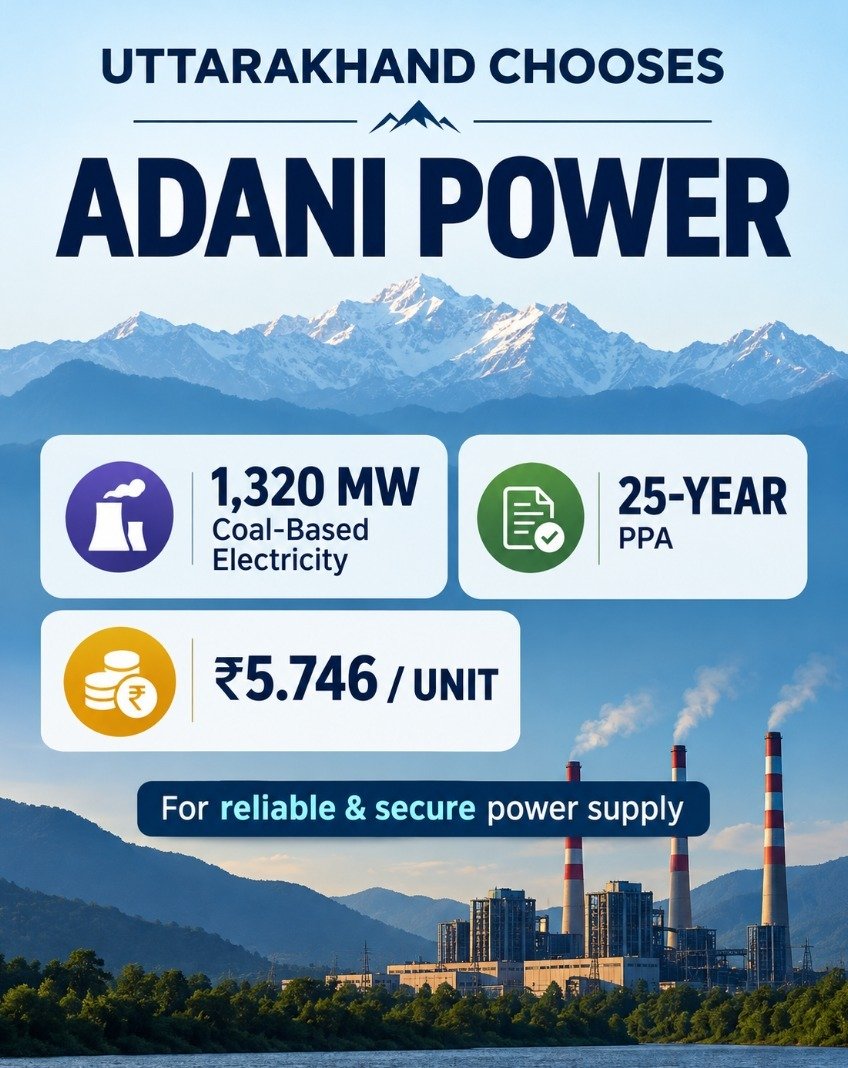 rastrvadi_4's tweet photo. Adani Energy Solutions Enters Into 25-Year Power Pact With Uttarakhand

A 1,320 MW long-term power agreement at ₹5.746 per unit represents a major step forward in Uttarakhand’s future energy roadmap.

The 25-year agreement establishes a long-term framework for dependable electricity supply, supporting the state as its power demand continues to grow in the years ahead.