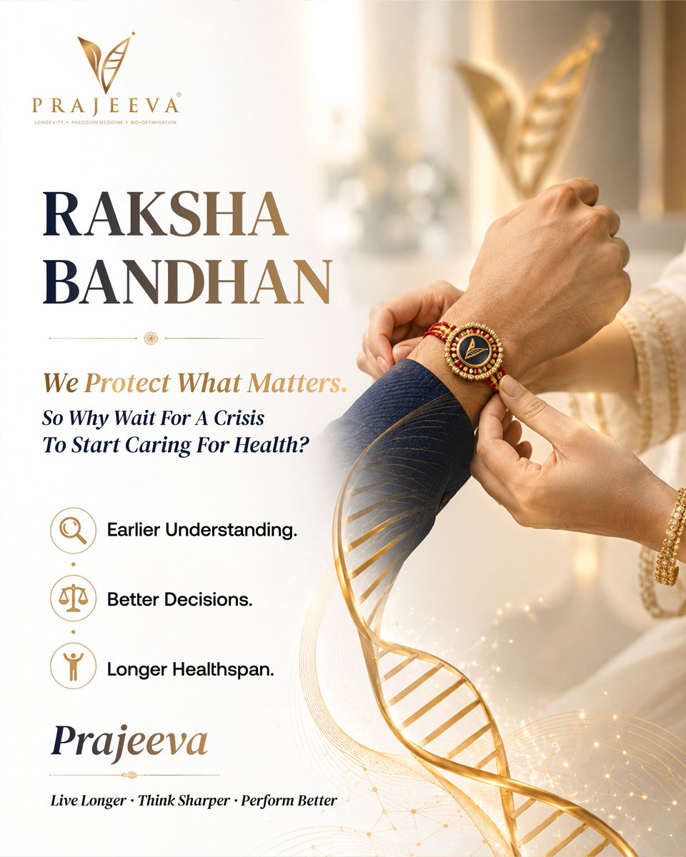 PrajeevaHealth's tweet photo. Raksha Bandhan is a celebration of protection.  But protection does not always begin when something goes wrong.    

Happy Raksha Bandhan. 💛  

Prajeeva:  Live Longer · Think Sharper · Perform Better  #RakshaBandhan #RakshaBandhan2026 #Prajeeva #LongevityMedicine https://t.co/dYSXpspcyz